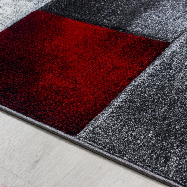 Wohnzimmer Teppich Modern Rot Grau Hellgrau Kurzflor 3 D-Optik